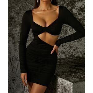 Oh Polly Black Bodycon Long Sleeve Cutout Mini Dress. Size 8